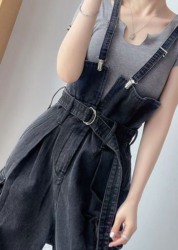 Black Tunic Pockets Denim Overalls Jumpsuit Summer