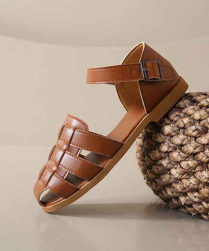 Brown Braid Sandals Buckle Strap Sandals