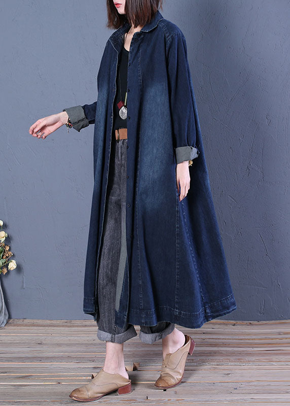 Boutique Blue Peter Pan Collar Patchwork Denim Trench Coats Spring