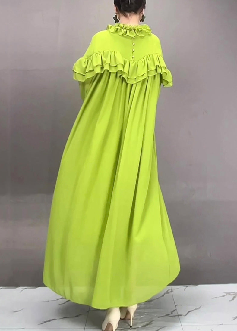 Loose Green Ruffled Chiffon Long Dress Fall