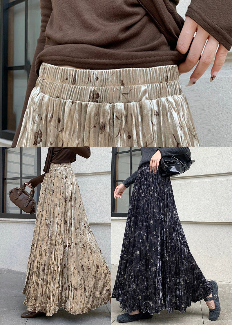 Apricot Print Draping Silk Velvet Skirts Spring