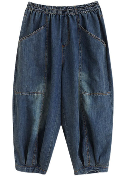 Blue High Waist Pockets Lantern Fall Pants