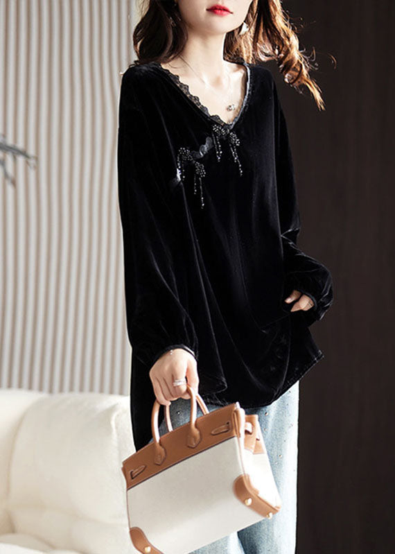 Apricot Ruffled Patchwork Low High Design Silk Velour Shirt Long Sleeve