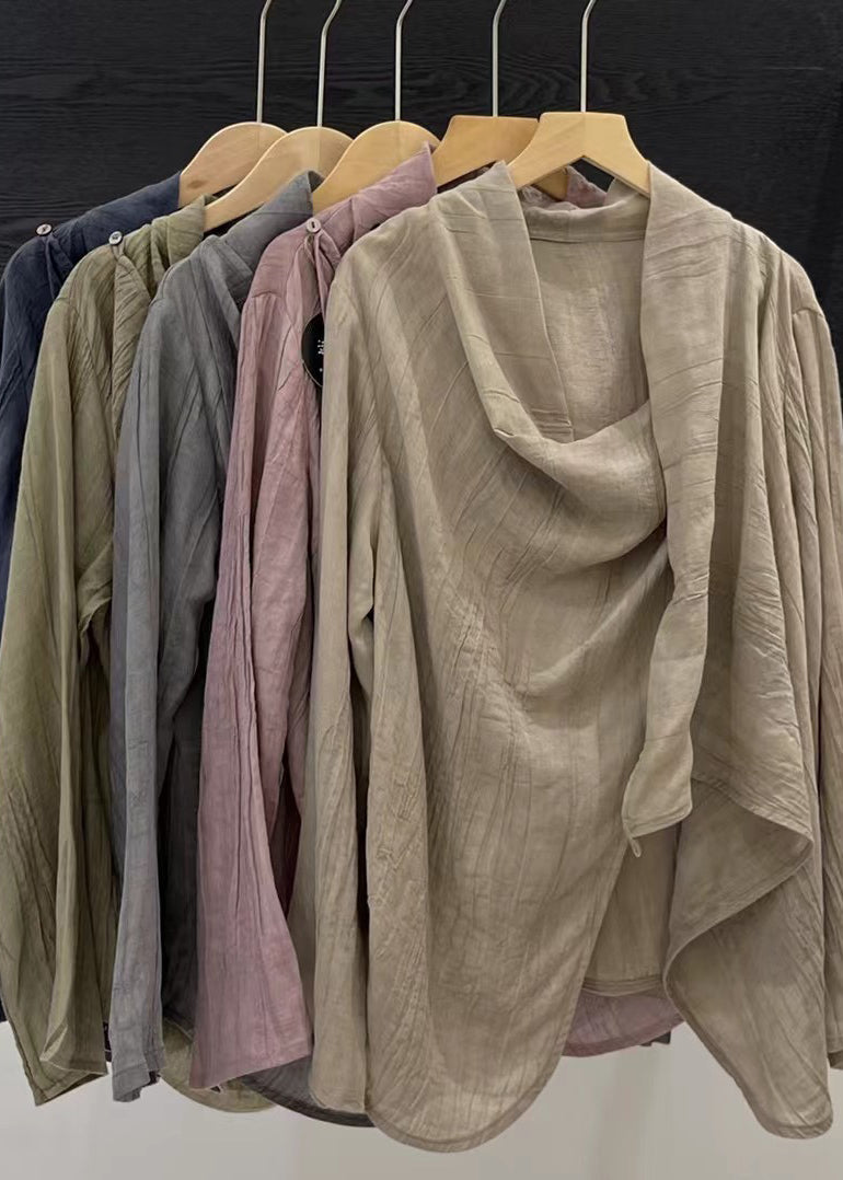 Chinese Style Light Khaki Patchwork Top Spring