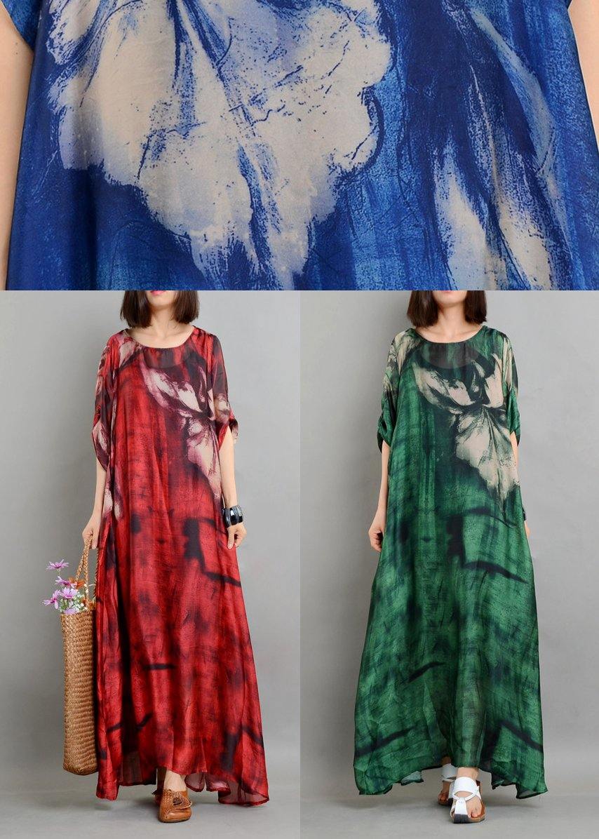 Blue Print Half Sleeve Two Pieces Set Summer Chiffon Dress