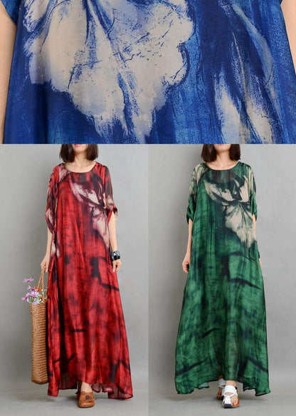 Blue Print Half Sleeve Two Pieces Set Summer Chiffon Dress