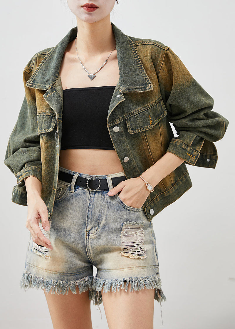 Blue Oversized Denim Short Coats Fall
