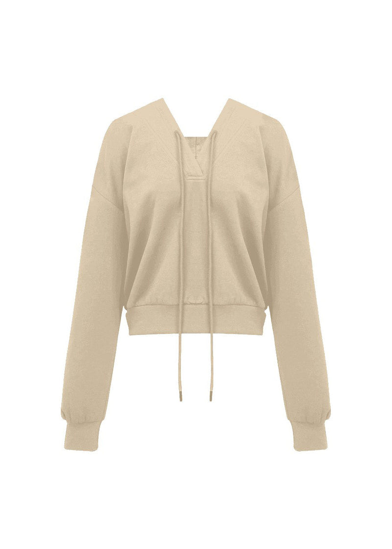Khaki Tie Lace Drawstring Hooded Sweatshirts Fall