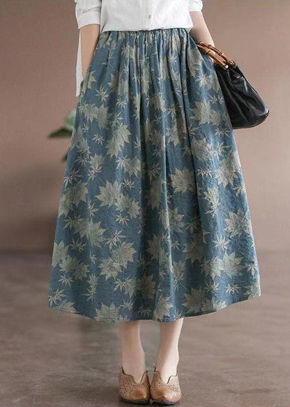 Blue Wrinkled Elastic Waist Patchwork Cotton Skirts Summer
