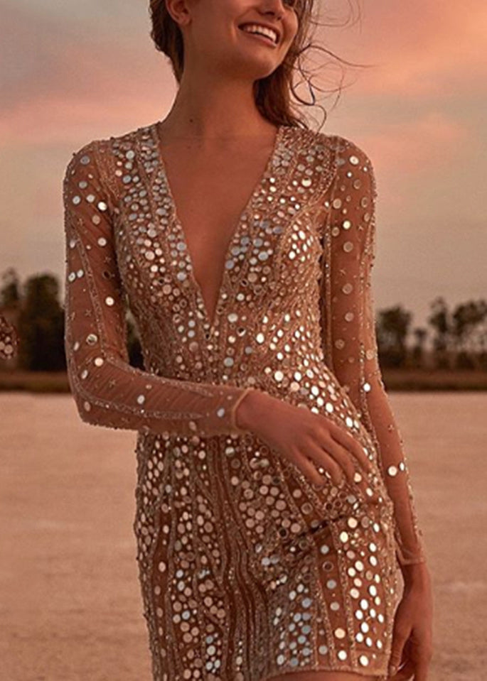 V Neck Sequins Short Party Dresses Fall