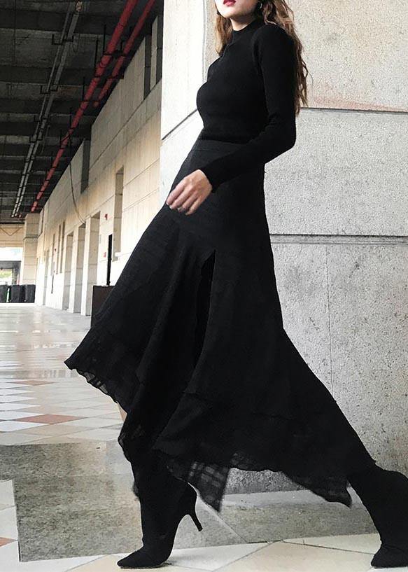 Style Black High Waist Side Open Summer Skirt