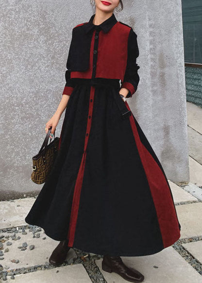 Black Peter Pan Collar Patchwork Velour Sets 2 Pieces Fall