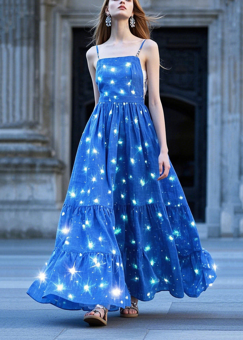 Blue Twinkling Star Print Exra Large Hem Cami Dress Summer
