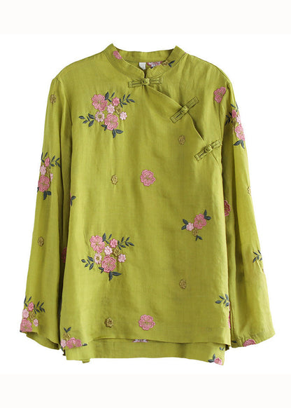 Purple Stand Collar Embroideried Patchwork Cotton Top Spring