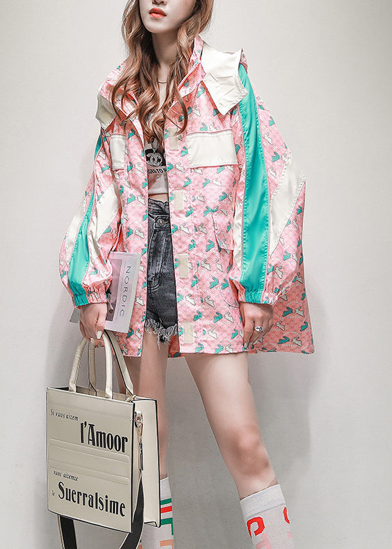 Loose Coffee Hooded Pockets Drawstring Cotton Coat Spring