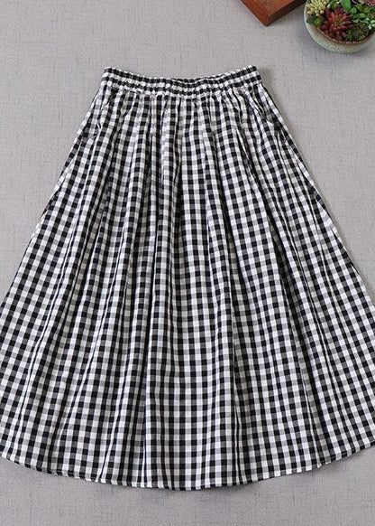 Black White Plaid Wrinkled Pockets Fall Skirt