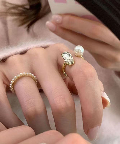 Diy Gold Rings Sterling Silver Alloy Pearl Rings Two Piece Set