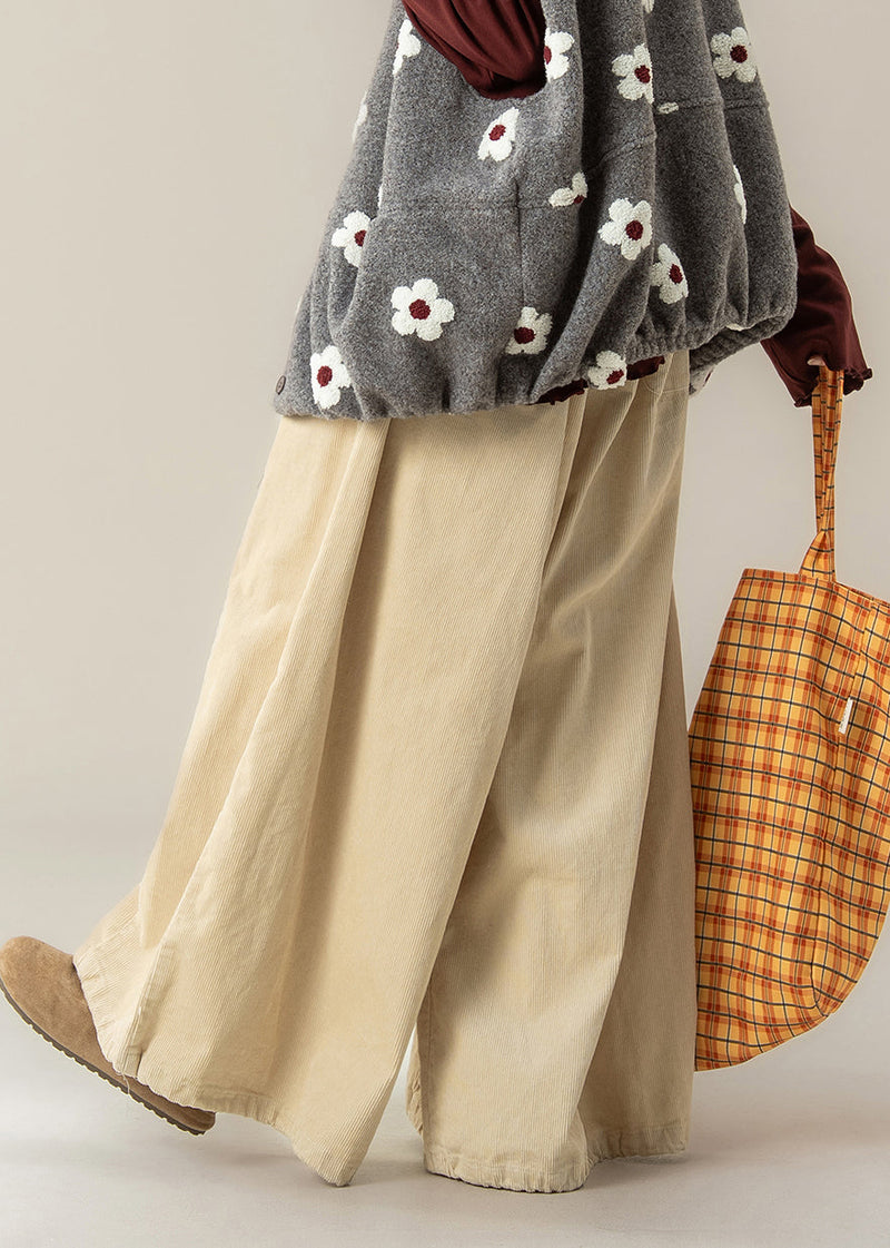 Beige Oversized Corduroy Wide Leg Pants Spring