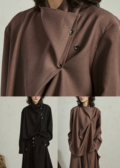 Black Stand Collar Patchwork Tops Fall