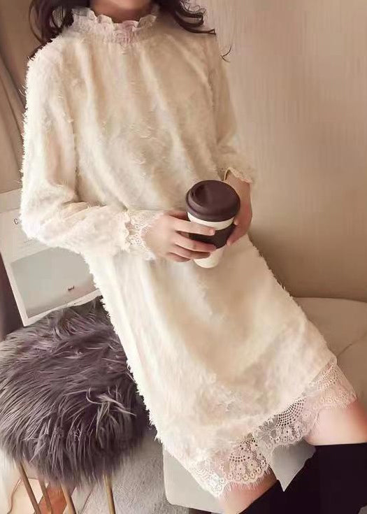 Black Ruffled Hollow Out Lace Mid Dress Spring