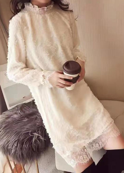 Black Ruffled Hollow Out Lace Mid Dress Spring