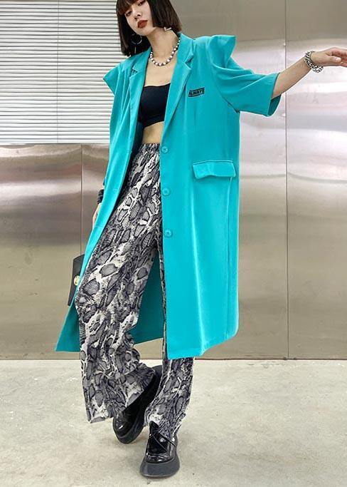 Blue Peter Pan Collar Button Pockets Long Shirt Top