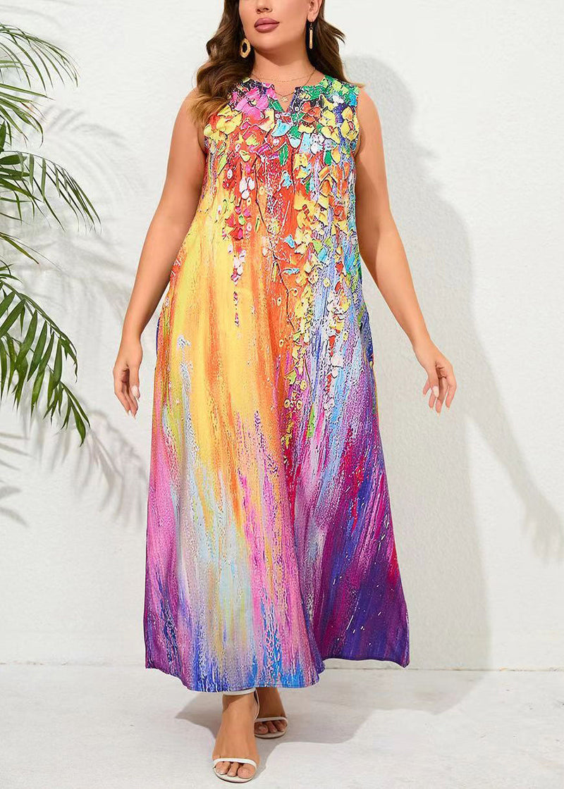 Rainbow Tie Dye Pockets Holiday Maxi Dress Sleeveless