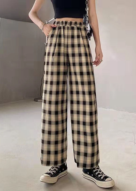 Green Plaid High Waist Zippered Wide Leg Pants