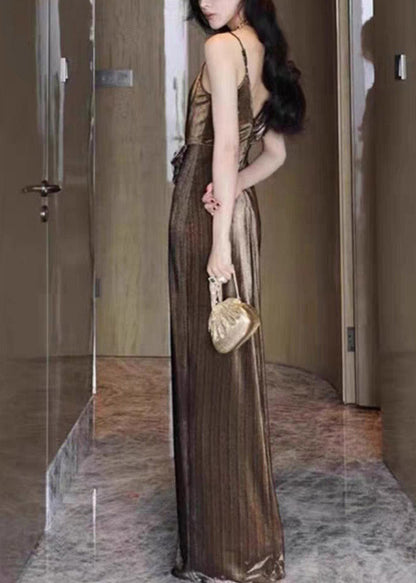 Gold V Neck Side Open Maxi Dress Summer