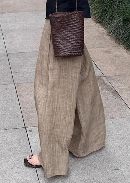 Khaki Pockets High Waist Wide Leg Pants Fall
