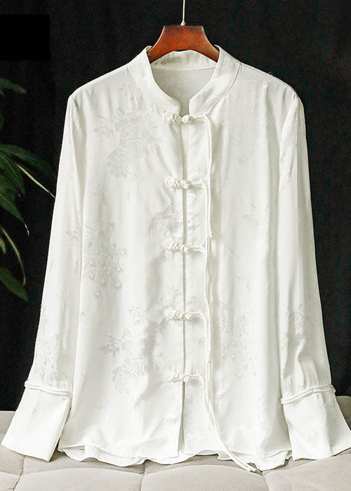 Yellow Mandarin Collar Jacquard Tassel Silk Shirt Top Long Sleeve