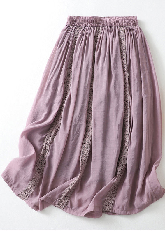 Purple Elastic Waist Lace Patchwork Linen Skirt Summer