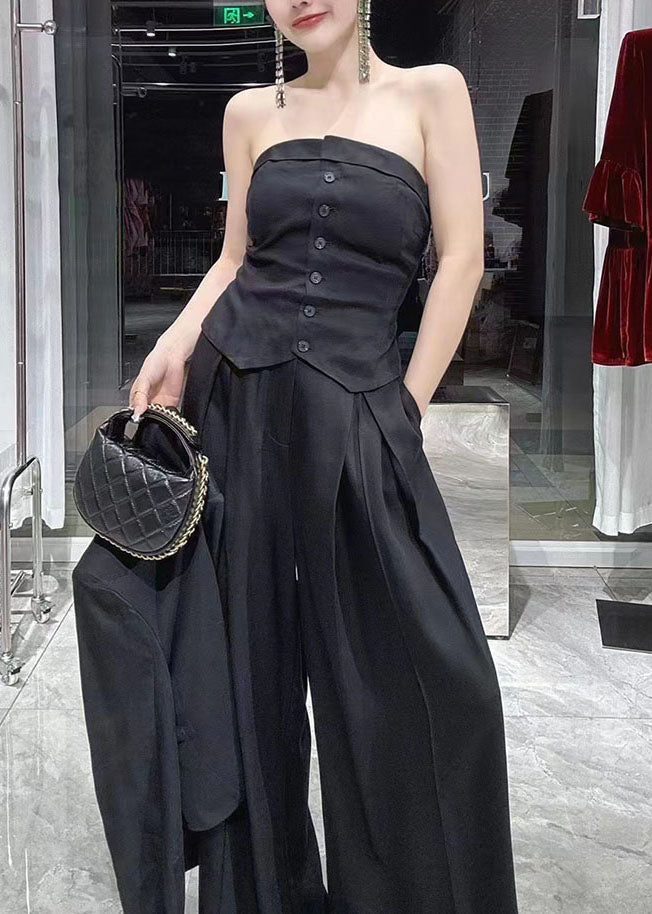 Green V Neck Coats Tube Top and Wide Leg Pants Three Pieces Set Long Sleeve