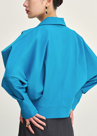 Blue Peter Pan Collar Cotton Shirts Fall