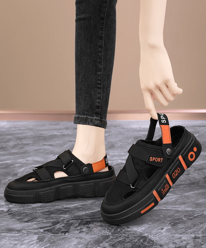 Black Hollow Out Splicing Platform Slide Sandals