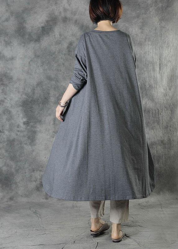 Style Grey Low High Design Button Fall Long Sleeve Shirt Tops