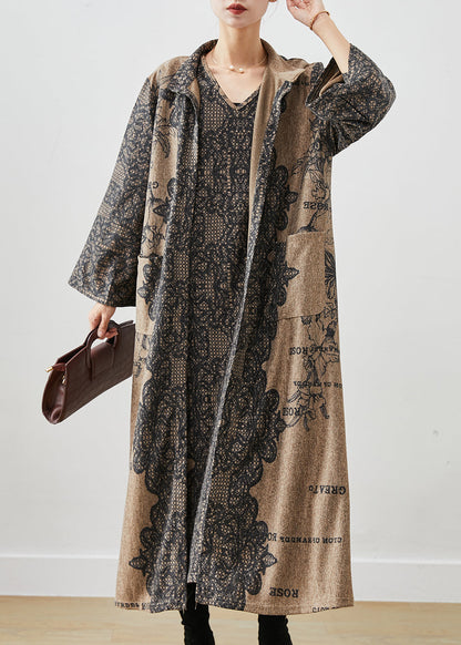 Khaki Oversized Print Cotton Two Piece Set Winter