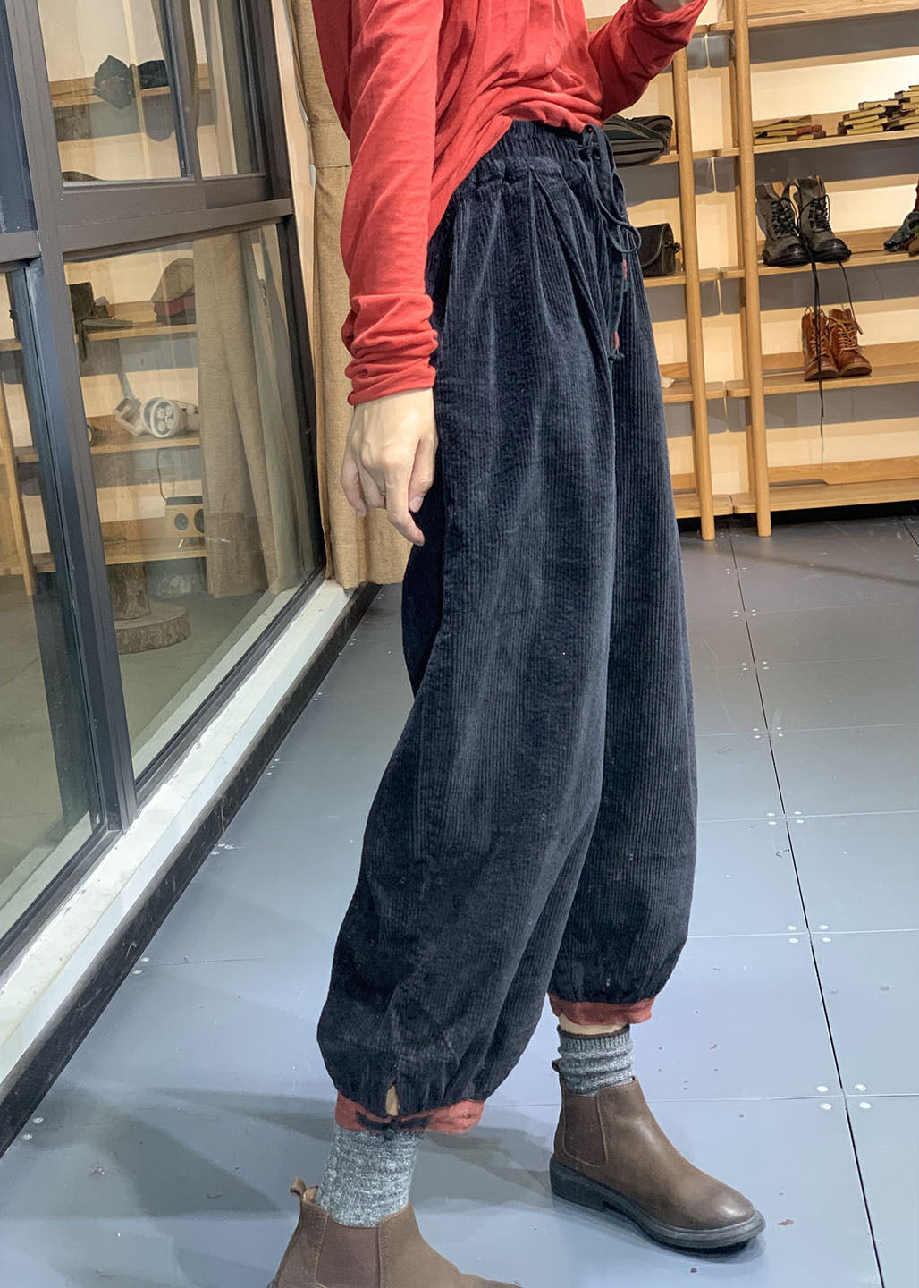 Organic Black Retro Corduroy Lantern Fall Pants