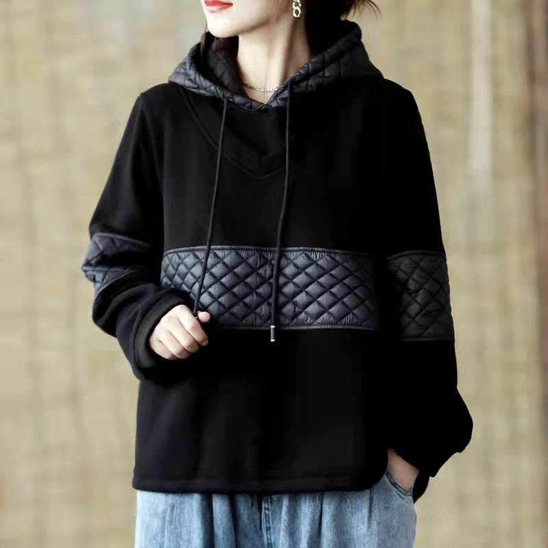 Diy Black Clothes for Hooded Patchwork Midi Spring Blouse