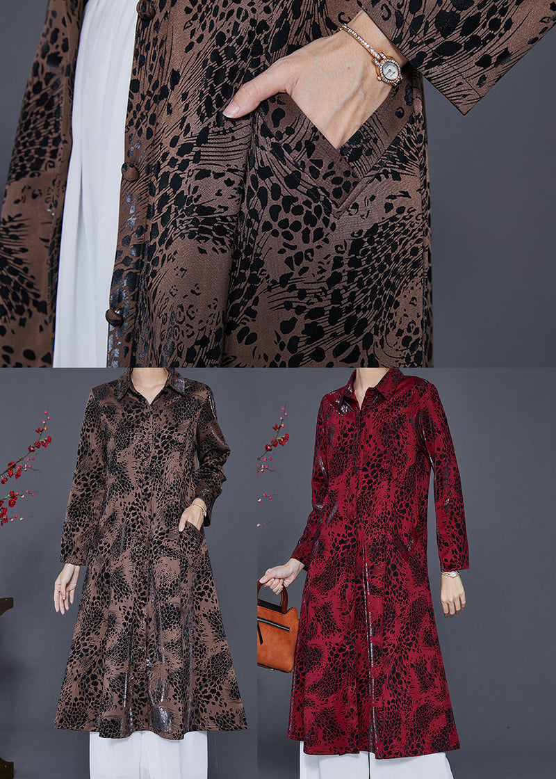 Brown Print Cotton a Line Dress Peter Pan Collar Spring