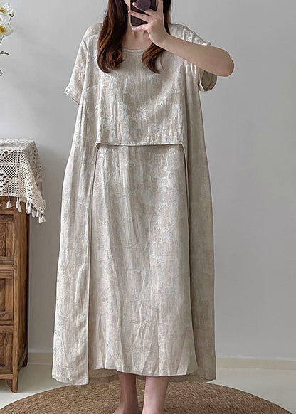 Apricot Asymmetrical Jacquard Cotton Long Dresses Summer
