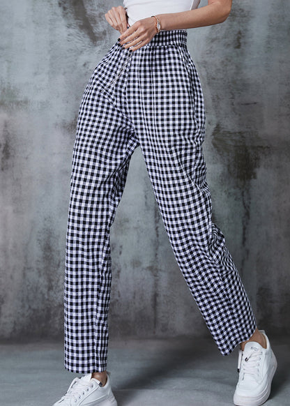 Grey Oversized Plaid Linen Pants Summer