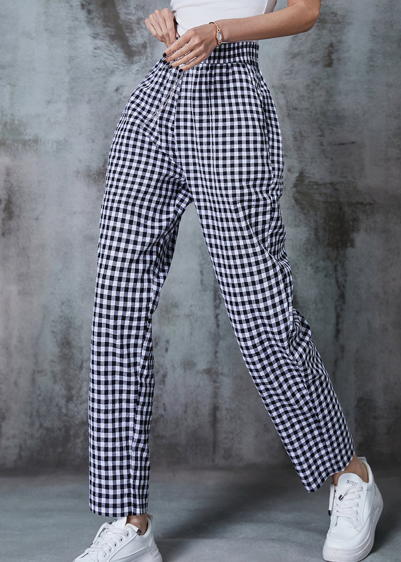 Grey Oversized Plaid Linen Pants Summer
