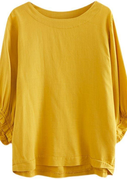 Yellow Ruffled Cotton Summer Shirt Top
