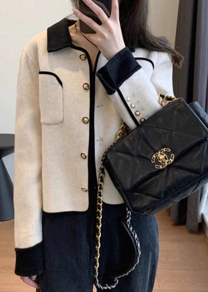 Stylish Grey Peter Pan Collar Button Woolen Jacket Winter