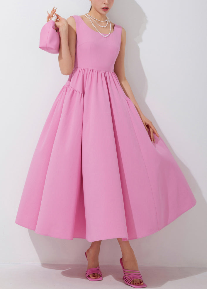 New Pink O-neck Patchwork Long Dress Sleeveless