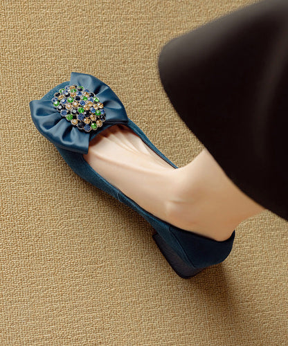 Purple Chunky Suede Bow Zircon Splicing Penny Loafers
