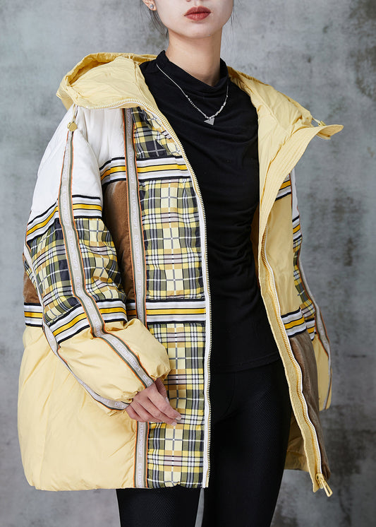 Yellow Oversized Patchwork Duck Down Puffers Jackets Winter