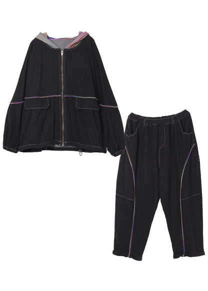 Loose Hooded Zippered Fall Two Pieces Set