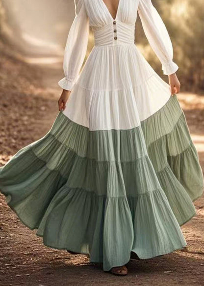 White Cinched Patchwork Exra Large Hem Party Dress Spring